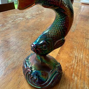 Vintage Fenton carnival glass koi fish